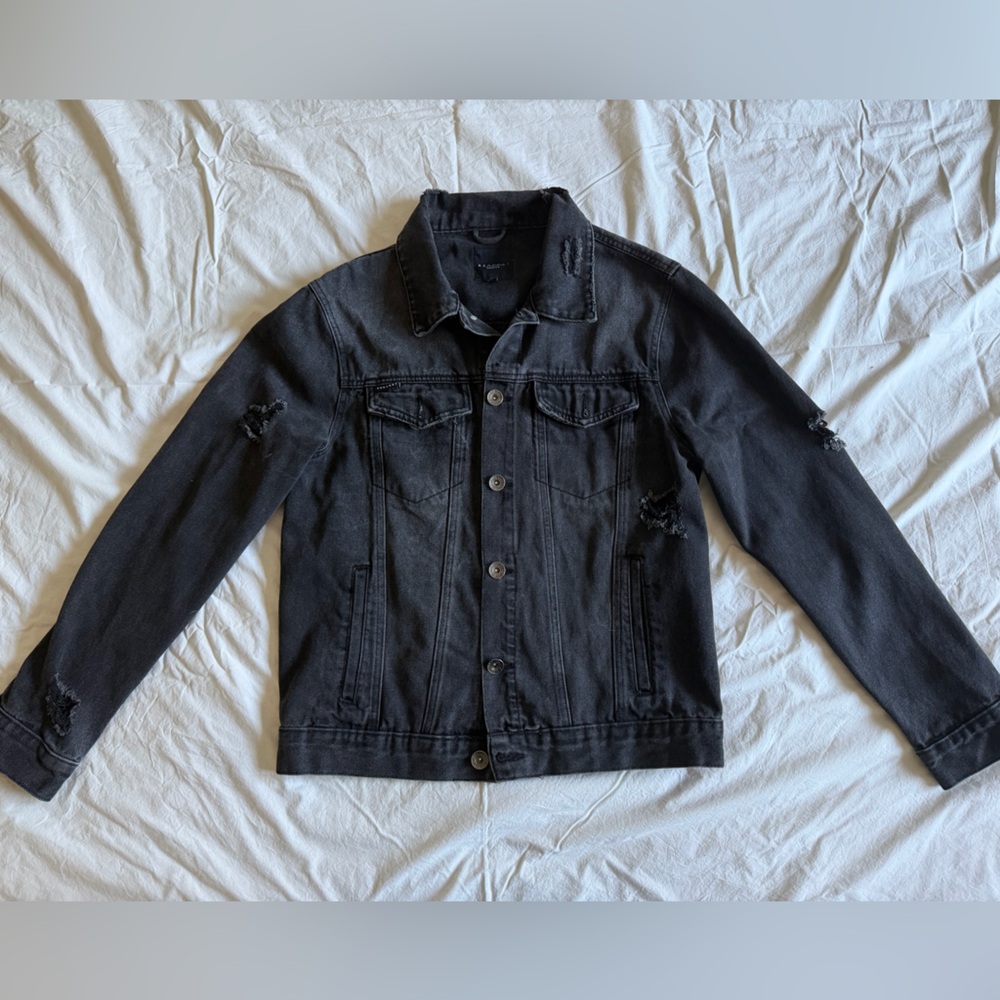 Men's Black Distressed Denim Jacket